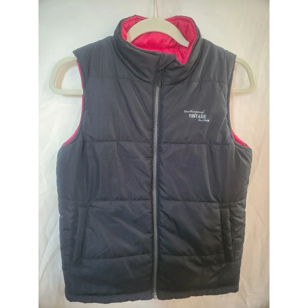 Weatherproof Vintage Reversible Puffer Vest Red Black Mens Medium Full Zip Vest